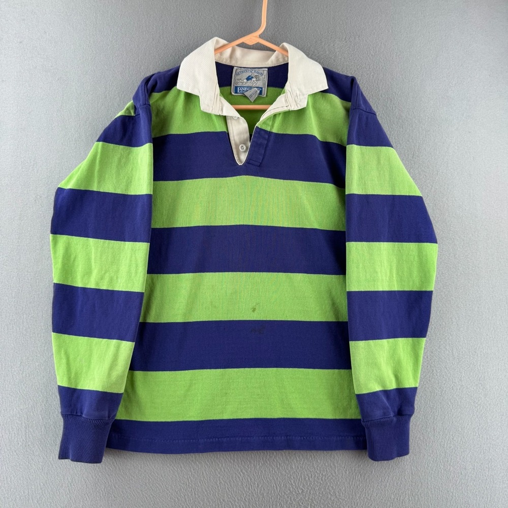 Vintage Lands End Rugby Shirt Mens Large Cotton Long Sleeve Polo Made in USA